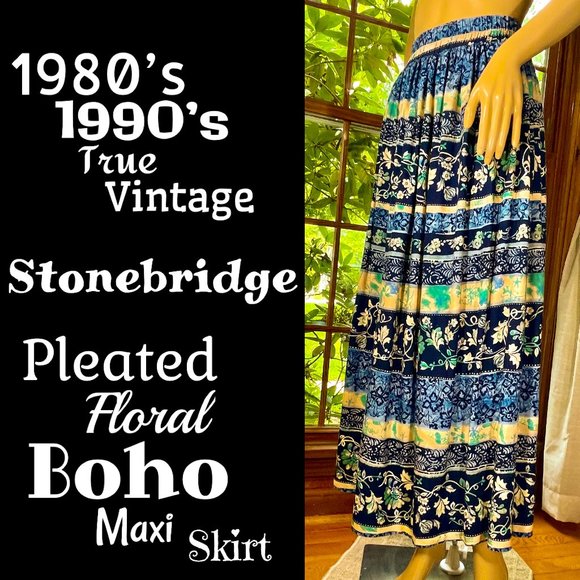 Vintage Dresses & Skirts - ▪️VTG▪️STONEBRIDGE▪️Pleated Foral Boho Maxi Skirt